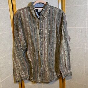 Bugle Boy Company Mens Large Vintage 90s Abstract Stripe Ramie Cotton Shirt L